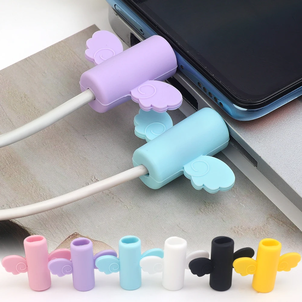 Kawaii Data Cable Angel Wing Cable Protector Winder Charging Line USB Cable Protective Cover Organizer for IPhone15  Samsung