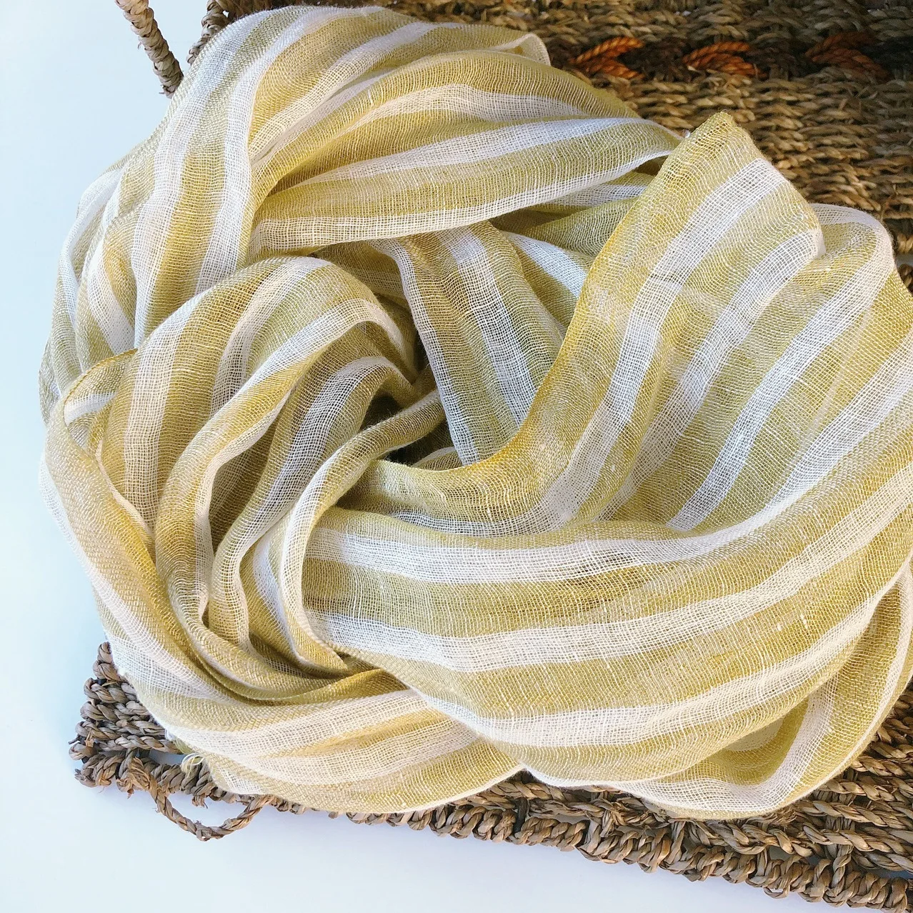 Spring/Summer Linen Yellow Striped Women\'s Scarf