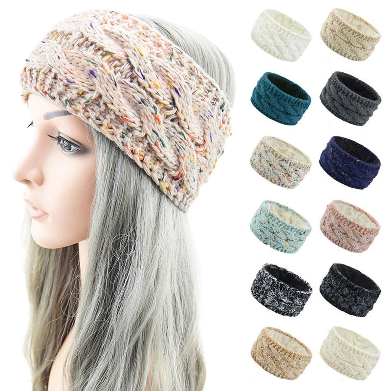 Women Winter Wide Plush Headband Solid Color Knitted Warm Hair Band Twist Elastic Headwear Punk Hair Accessories Ear Warmer