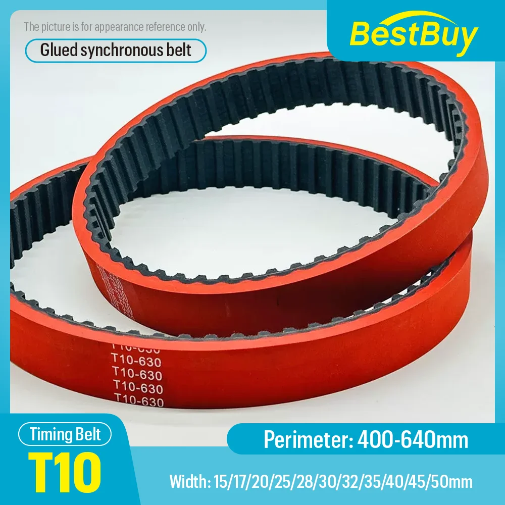 T10-Timing Belt Factory Direct 400-640mm Red Rubber For VFFS Packing Machine Heat Resistant Ended Food Grade Synchronous Belt