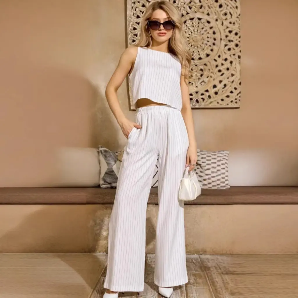 

Элегантный элитный женский модный костюм в европейском стиле с небольшим ароматом, новый летний облегающий жилет, комплект с широкими брюками