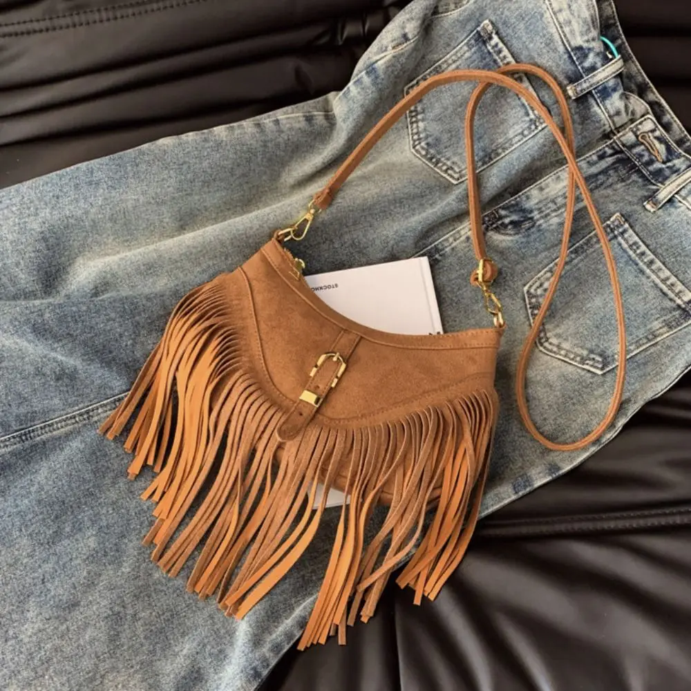الحلو الكورية نمط شرابة حقيبة كتف خمر بولي Leather الجلود الجلد المدبوغ حقيبة كروسبودي برشام سعة كبيرة حقيبة يد نمط العرقية في الهواء الطلق
