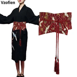 Japanese Kimono Girdle Asian Cardigan Obi Harajuku Vintage Belt Women Traditional Crane Printed Yukata Obis Fashion Streetwear