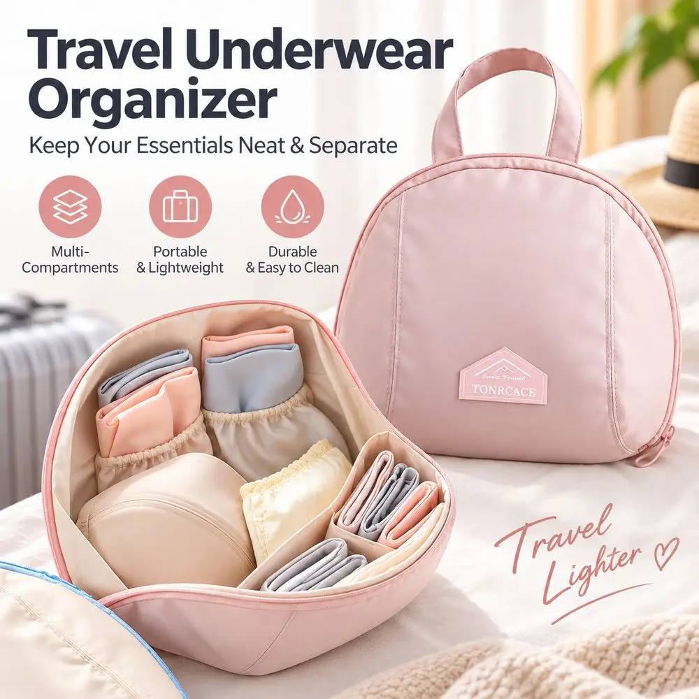 Bra Storage Case Underwear Organizer Bag Separate Compartments Handheld Lingerie Storage Bag Wide Opening Foldable