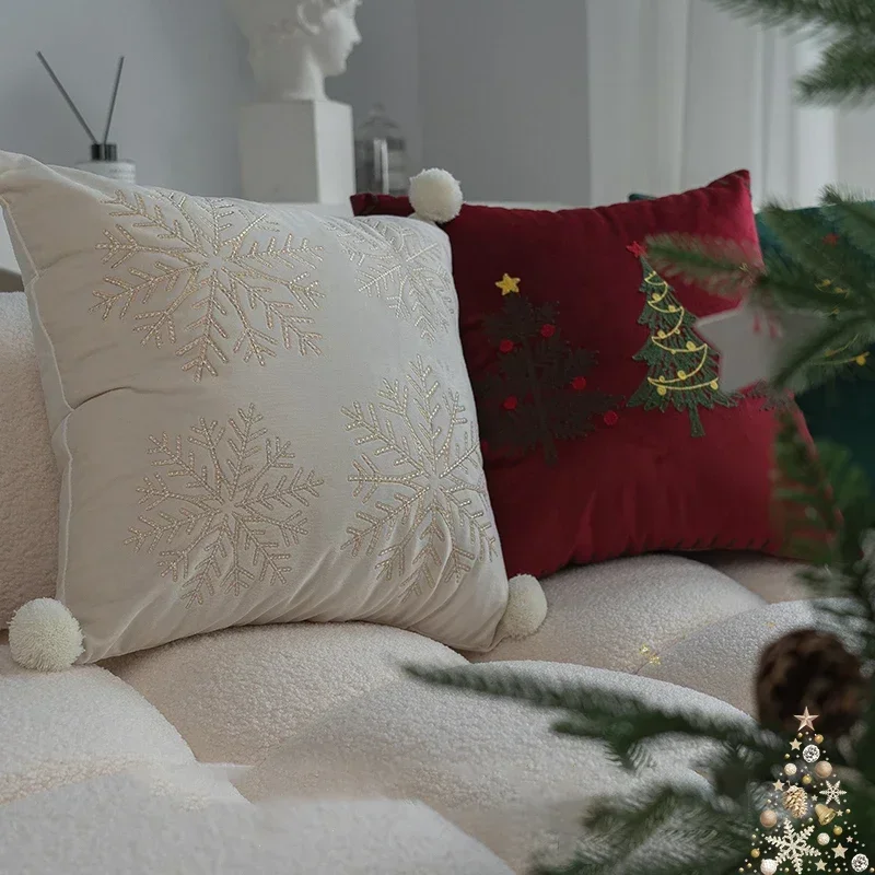 Christmas Pillow Covers 45*45 Christmas Cartoon Embroidered Cushion Cover 2024 New Year Pillow Cases Home Decor Festival