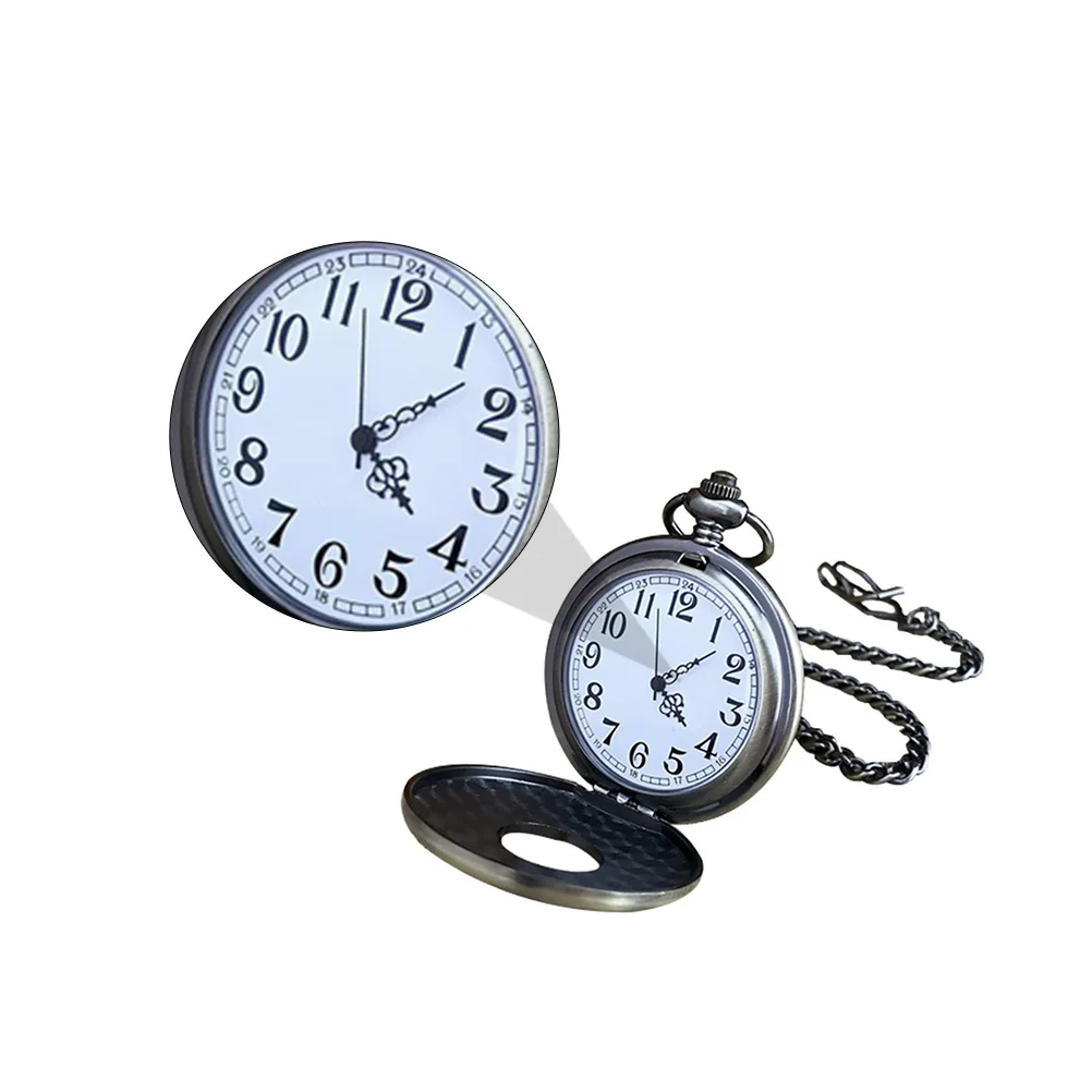 ساعة جيب كلاسيكية برونزية مجوفة بحركة كوارتز سلسلة طويلة متينة للرجال إكسسوار أنيق هدية للأب والزوج ريترو #4