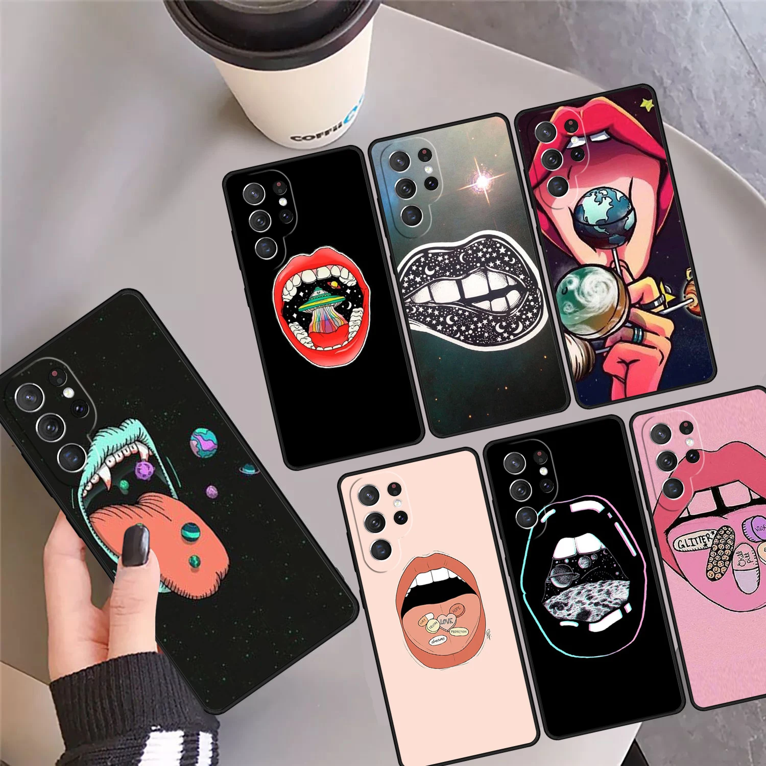 Space Lips Phone Case Cover Coque For Samsung Galaxy S24 S25 Ultra 23 S22 Plus S21 FE S20 Note 10 Pro Note 20