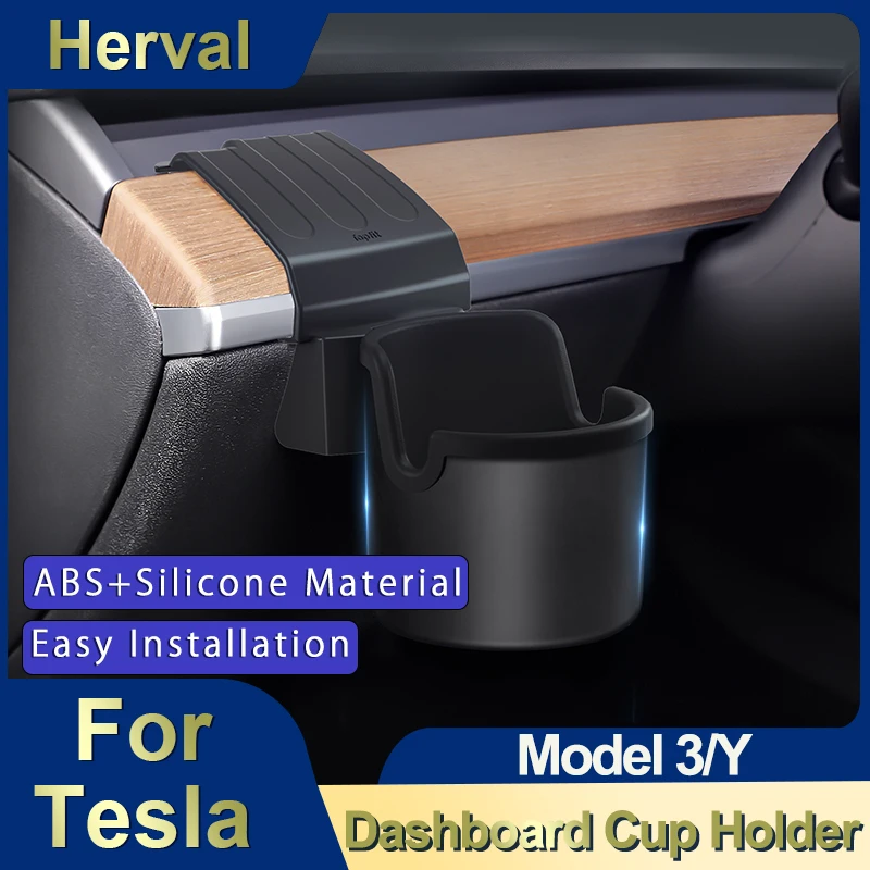 Herval For Tesla Model 3/Y Dashboard Water Cup Holder Instrument Panel Organizer Dashboard Left Storage Box Accessories