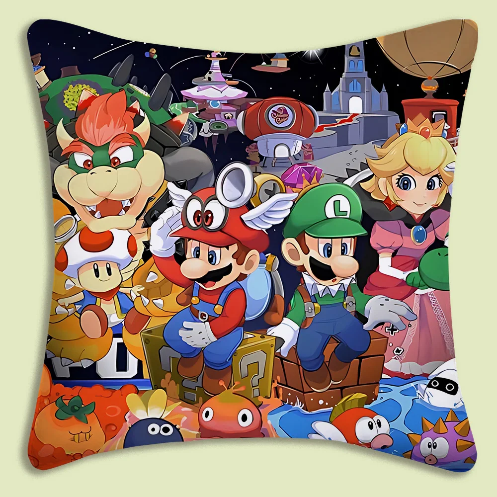 Cool super mario Pillow Covers Cartoon Sofa Decorative Home Double-sided Printing Short Plush Cute Cushion Cover