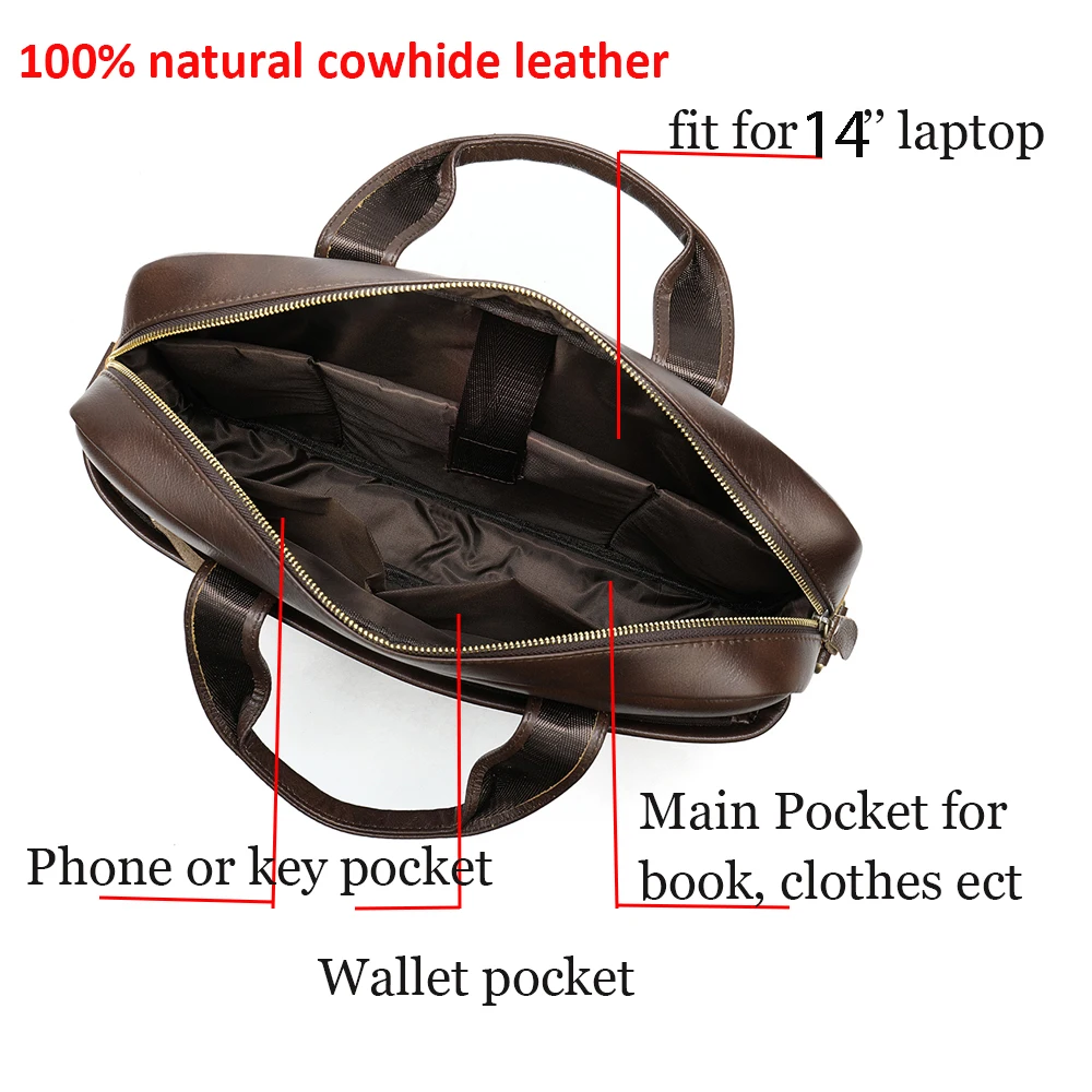 Imagem -05 - Bolsa Masculina de Couro Genuíno dos Homens Maleta para o Portátil 14 Mensageiro Bolsa de Couro Masculino Carteira de Negócios para o Documento a4 7022