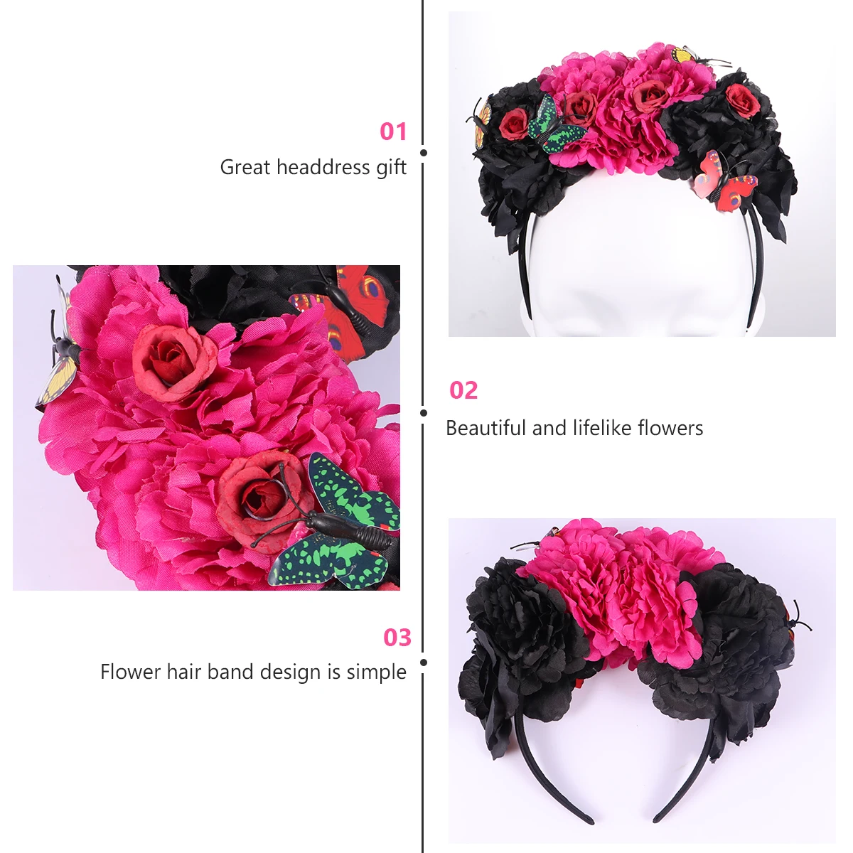 

Floral Headband Lifelike Flowers Plastic Material No Fading Easy Wear Stunning Hairstyle Wedding Festival Photoshoot Bride