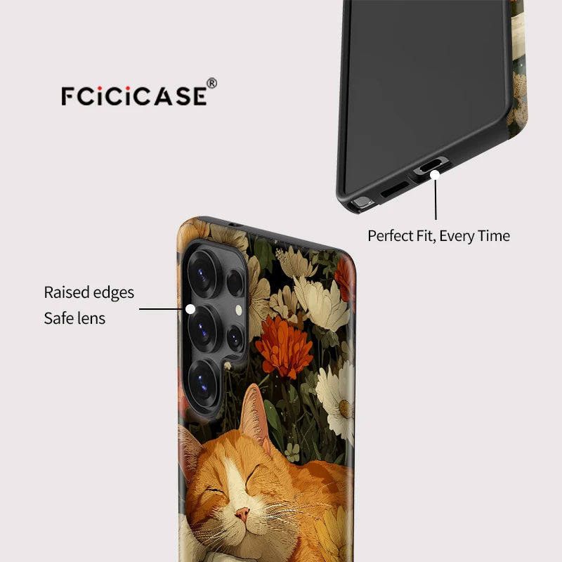 Fcicicase Luxury Flower Cat Pattern Case For Samsung Galaxy S25+ S24+ S 23 Ultra S 24 Plus S20 FE Dual Layer Acrylic TPU Cover