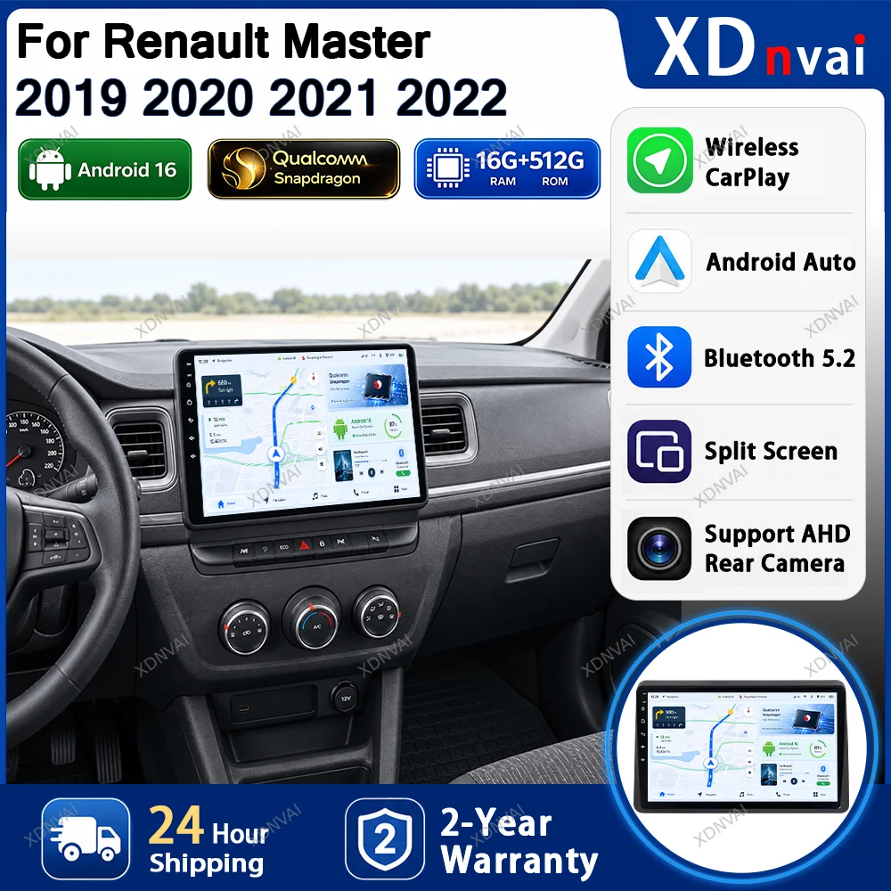 Android 16 Video Player Multimedia Car Radio For Renault Master 2019 2020 2021 2022 DSP Audio Auto Head Unit Navigation Carplay