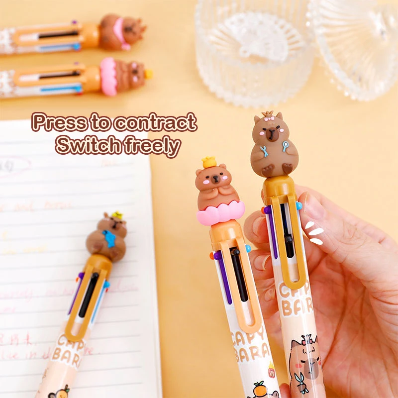 Cartoon Capybara Multicolor Ball Pen Ballpoint Pen Multicolored Pens Colorful Refill Multifunction 6/4 Colors In One Student