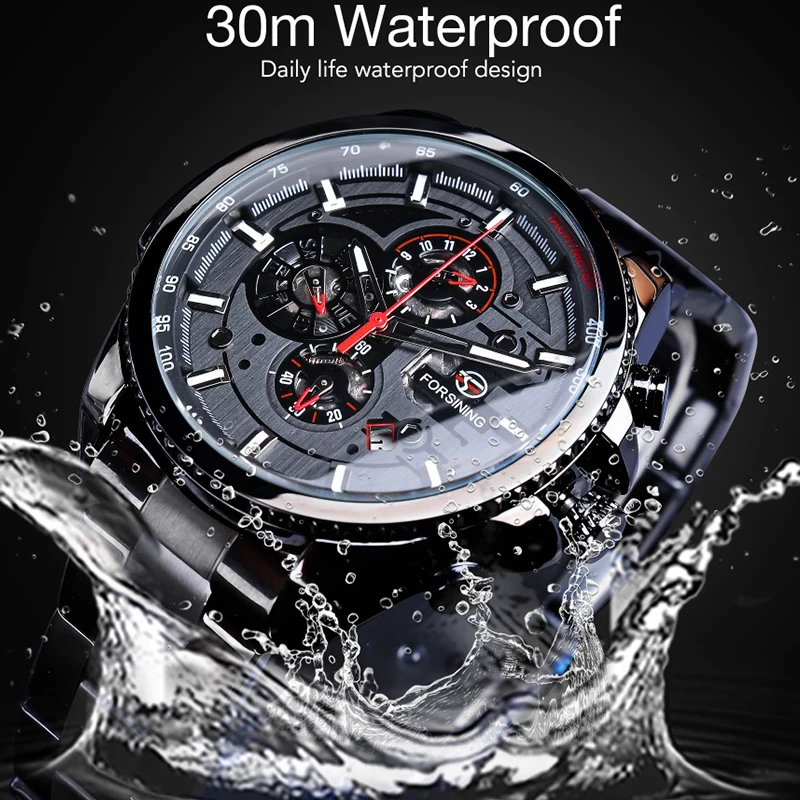 Forsining Staniless Steel Sport Waterproof Men Wrist Watch Automatic Mechanical Watches Male Multifunction Clock reloj hombre