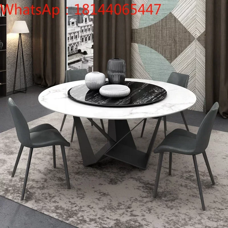 Carbon Steel Dining Table With Turntable Restaurant Furniture Sets Kitchen Dining Chairs light luxurious and simple Modern