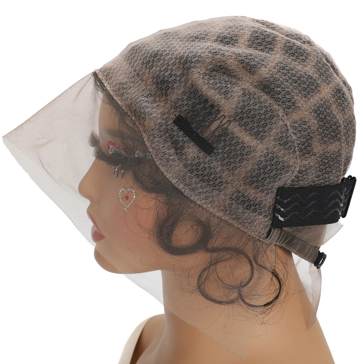 หมวกวิกผมแบบเต็มศีรษะสำหรับทำวิกผม 99 ปม พร้อมผมเบบี้แฮร์ สำหรับถักโครเชต์และถักเปีย สีดำ ปรับขนาดได้