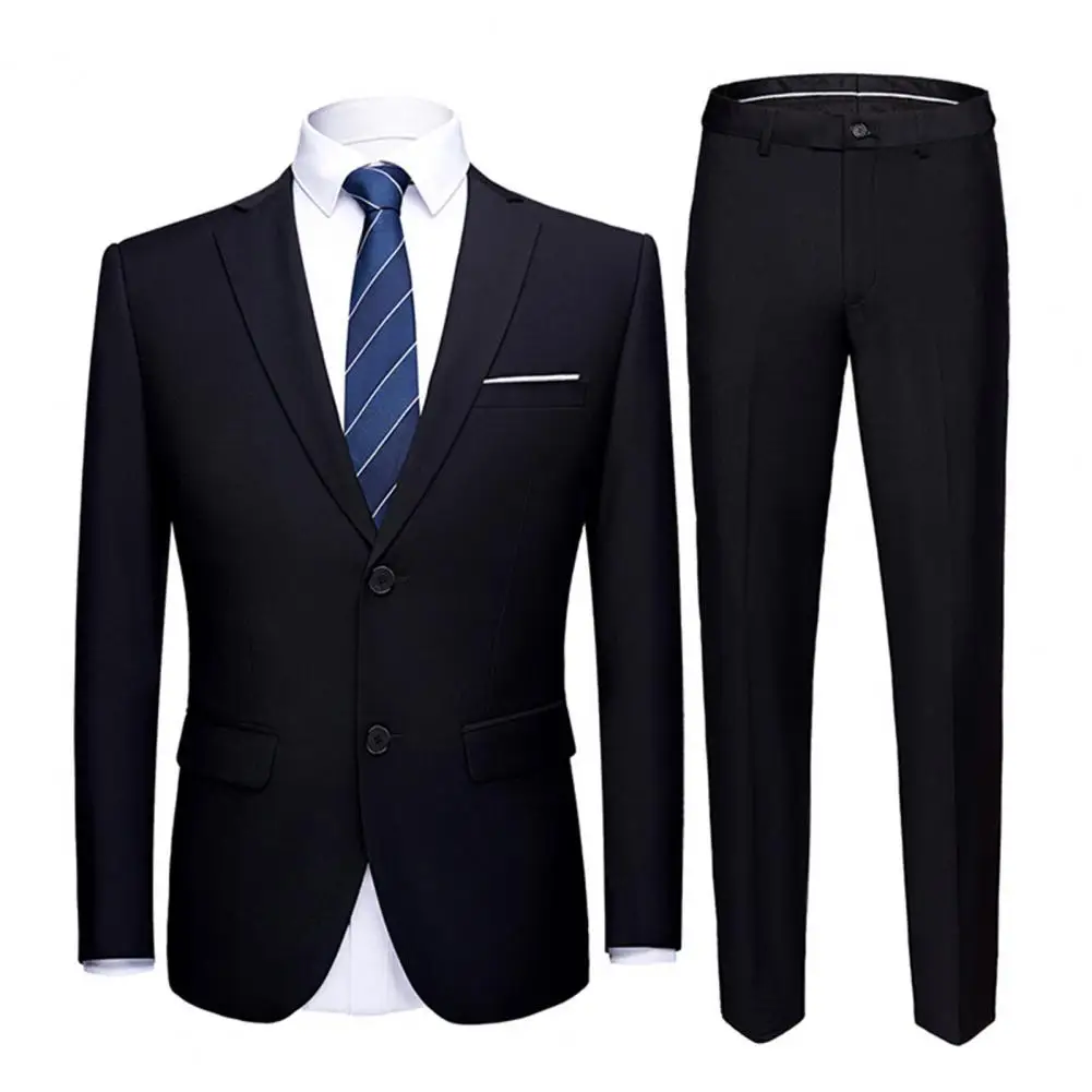2026 1 Set Men Blazer Pants Set Lapel Long Sleeve Slim Fit Two Buttons Formal Coat Trousers Suit Wedding Banquet Formal Suit Set