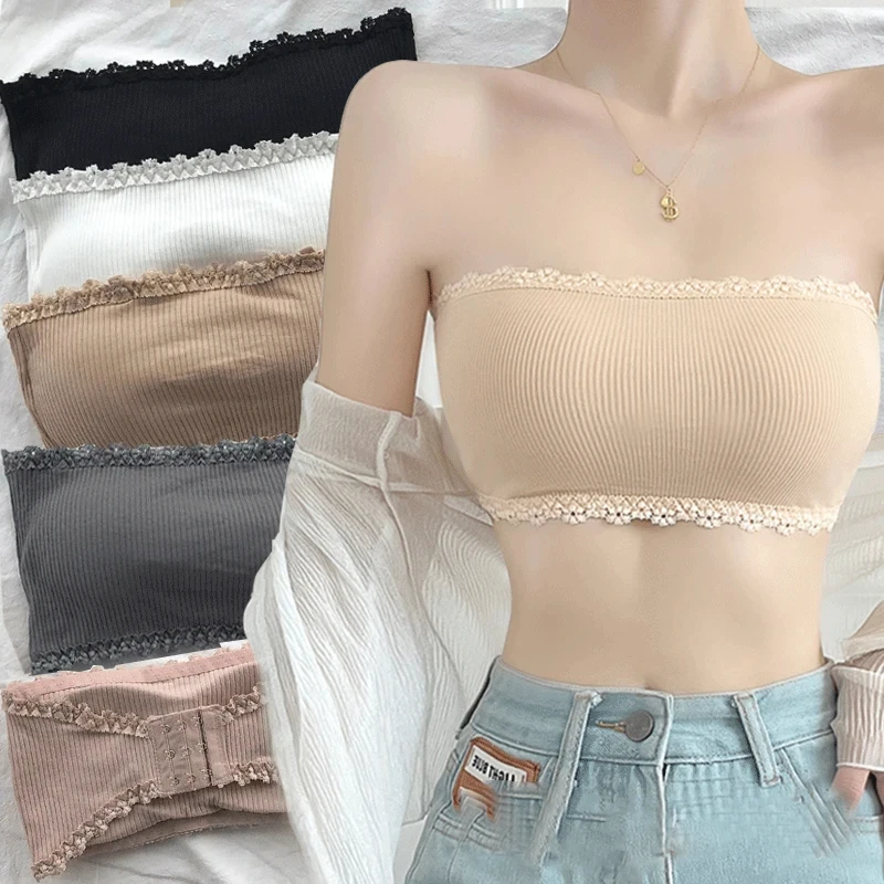 Summer Strapless Women Bras Back Lace Sexy Chest Tops Seamless Breathable Underwear Brassiere Solid Invisible Chest Wraps Bra