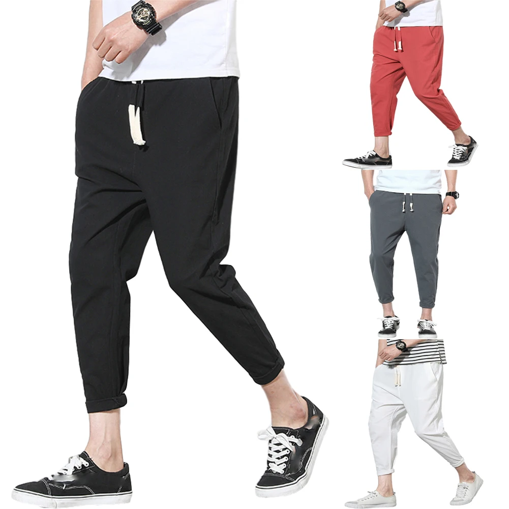 القطن الكتان السراويل التاسعة للرجال ، عارضة السراويل الرياضية الرباط ، بيع التخليص ، الجملة ، انخفاض الشحن