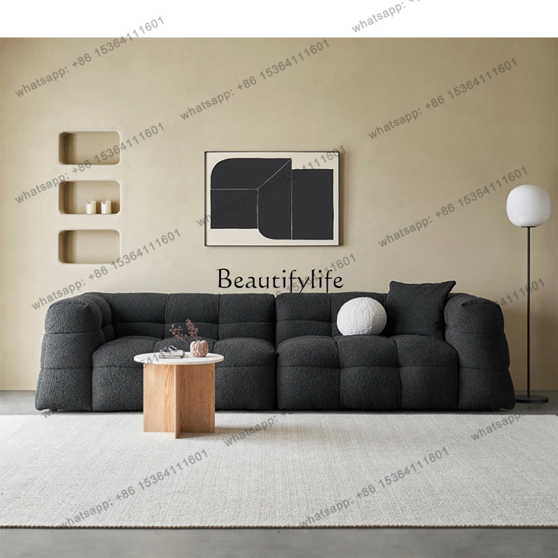 13Fabric Sofa Small Apartment Living Room Retro Black Straight Row Three-Seat