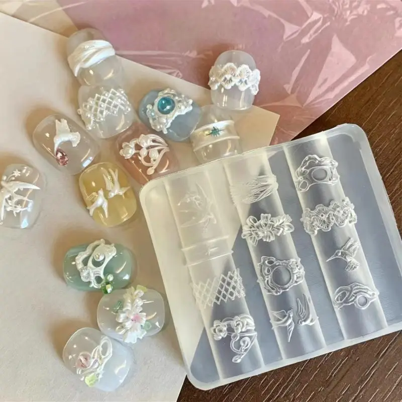 3D Bowknot Silicone Nail Mold Reusable Non-Stick Mixed Shape DIY Manicure Art Tool for Home Salon Nail Art Design