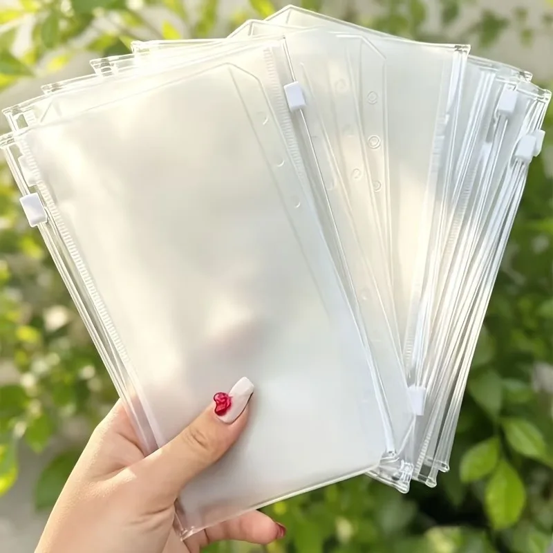 A5/A6/A7 Binder Pockets Binder Zipper Folders for 6-Ring Notebook Binder Waterproof PVC Leaf Pouch Document Filing Bags