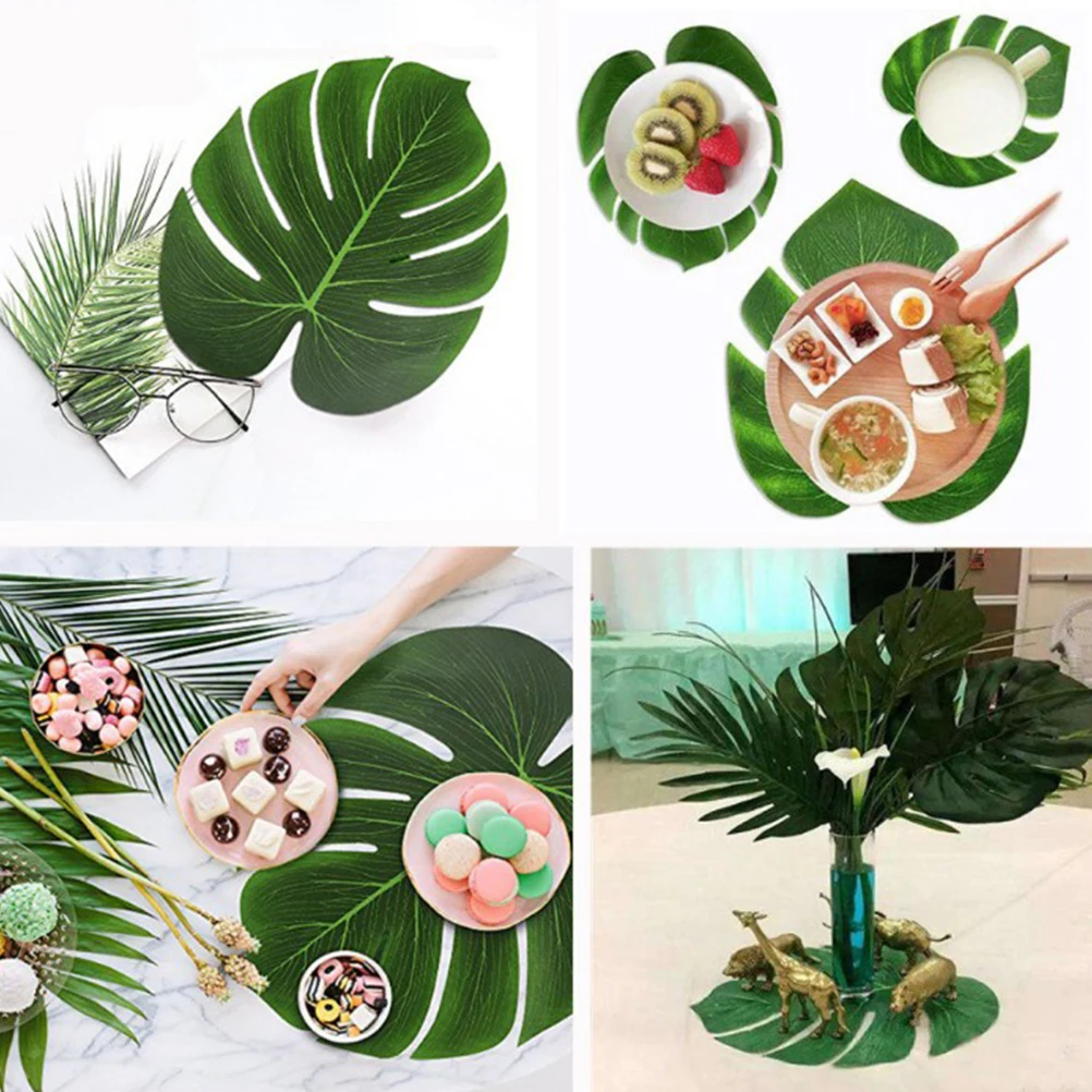 

Artificial Palm Leaves 48X37cm PVC Table Mat Runner Tropical Decor Luau Wedding Party Supplies Beach Theme Venue