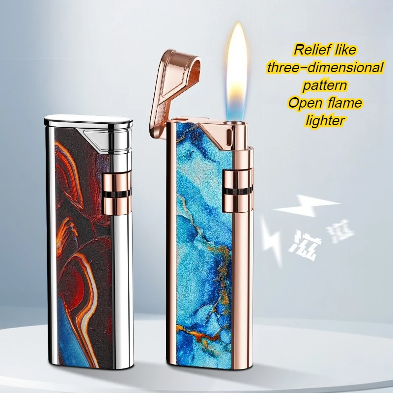 

New Creative Fashion Color Ultra Thin Metal Gas Lighter Outdoor Windproof Rotary Ignition Elegant Open Flame Cigarette Lighter