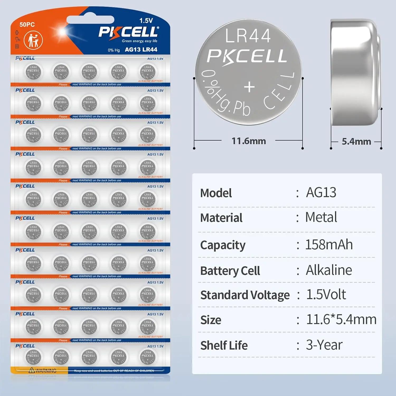 200-Count PKCELL LR44 Button Cell Battery 1.5V AG13 Alkaline Button Cell Batteries for Toys, Pet Collars, and Remote Controls