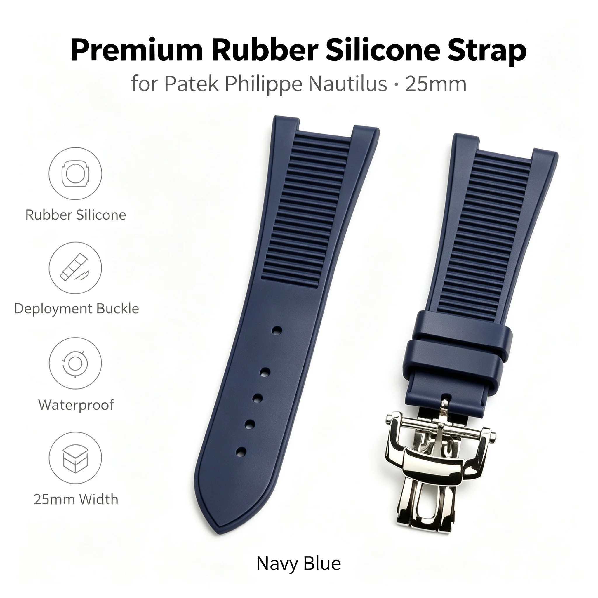 25mm-premium-rubber-silicone-strap-for-patek-philippe-nautilus-navy-blue-steel-deployment-buckle-men's-replacement-watch-band