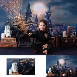 Halloween Photography Background Night Moon Castle Magic School Book Child Kids Portrait Birthday Party Backdrop Photo Studio