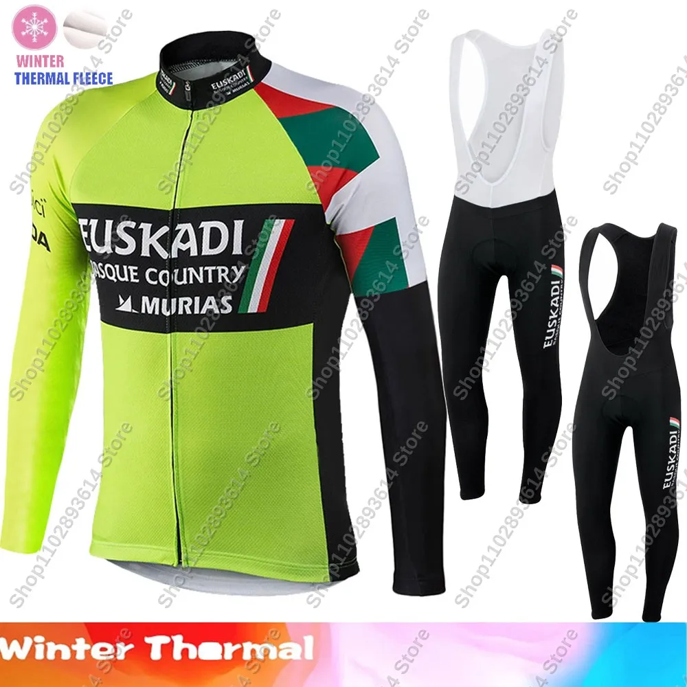 Winter 2025 Euskadi Team Cycling Jersey Set Retro Clothing Team Suit Mens Long Sleeve MTB Bike Road Pants Bib Ropa