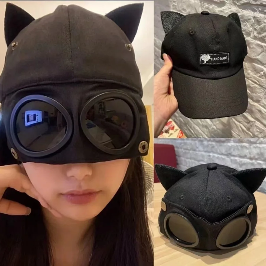 New fashion with cat ears aviator glasses baseball cap women's sunglasses duck cap for sun protection