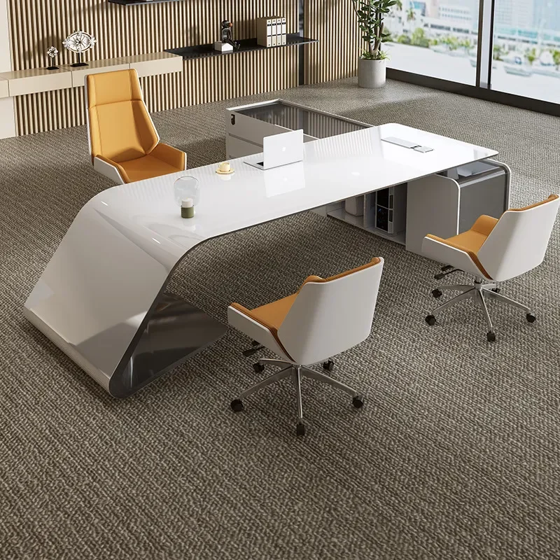Modern Executive Desk High Gloss Lacquer Finish Luxury Manager Office Table Large Computer Workstation for Home Office