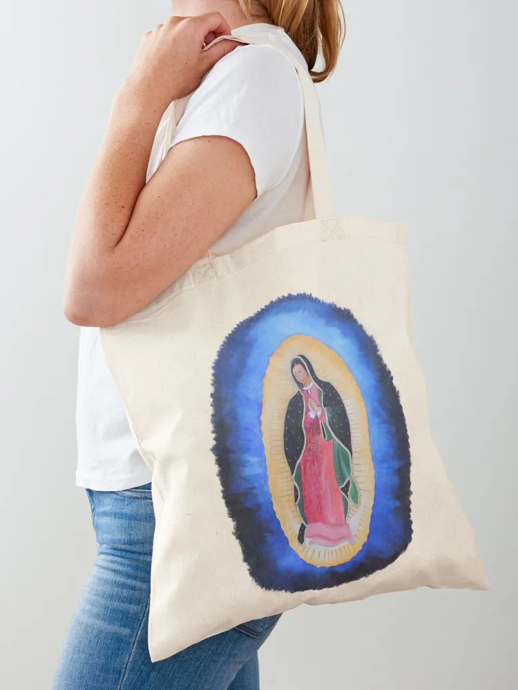 

In Gratitude Guadalupana painting by Dora Ramon Tote Bag handbag custom tote bag Woman shopper bag Fabric