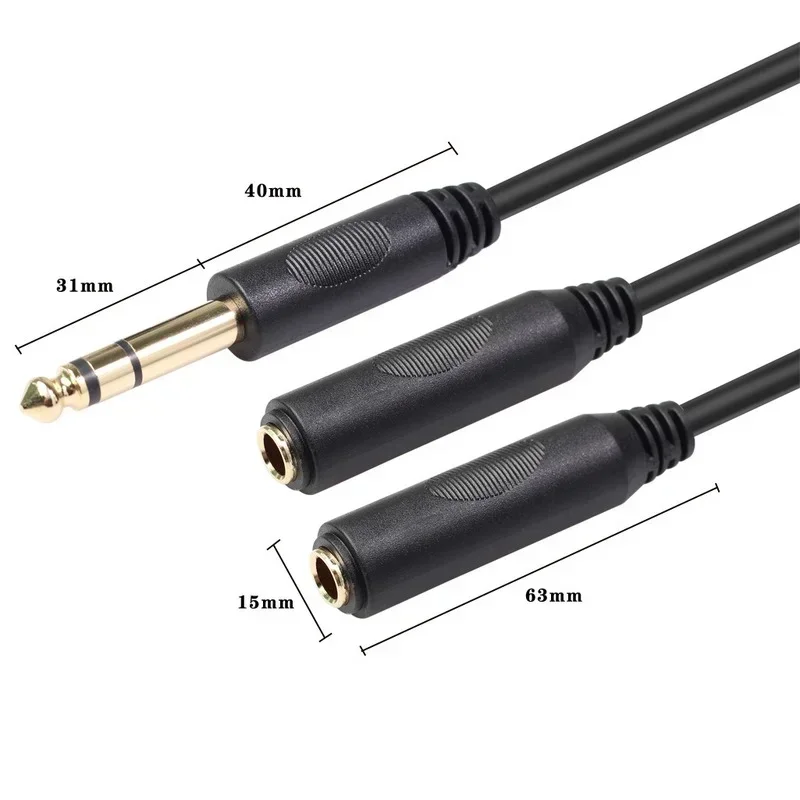 6.35 Mm Male To 2 6.35 Mm Female Adapter Cable 1/4 6.35mm Plug To Dual 6.35mm Jack Y Splitter Stereo Audio Cord 1pcs