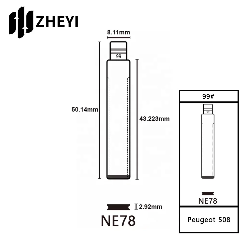 Télécommande universelle non coupée NE78 99 #, lame de clé non coupée pour voiture, pour Peugeot 508 NE78 99 #