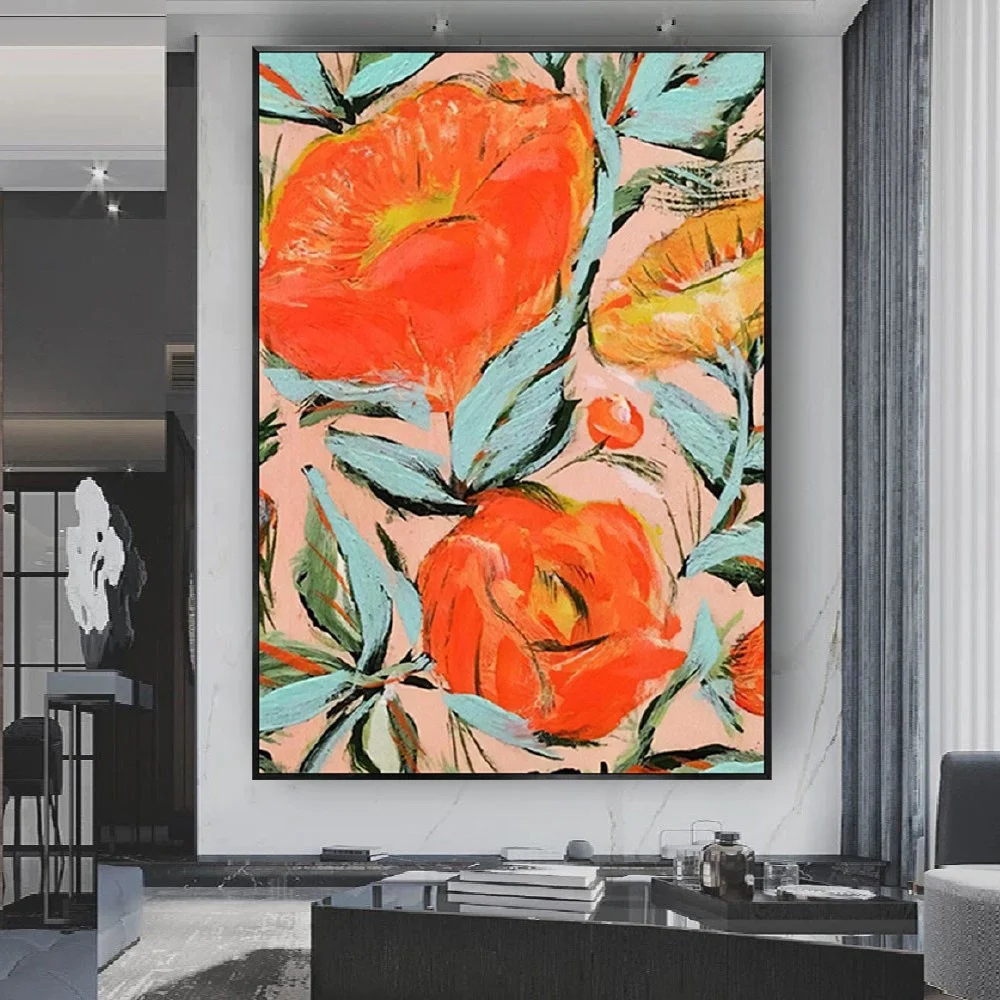 

Fashion Canvas Painting High Quality Handmade Oil Painting Abstract Orange Floral Wall Picture For Living Room Home Decor Mural