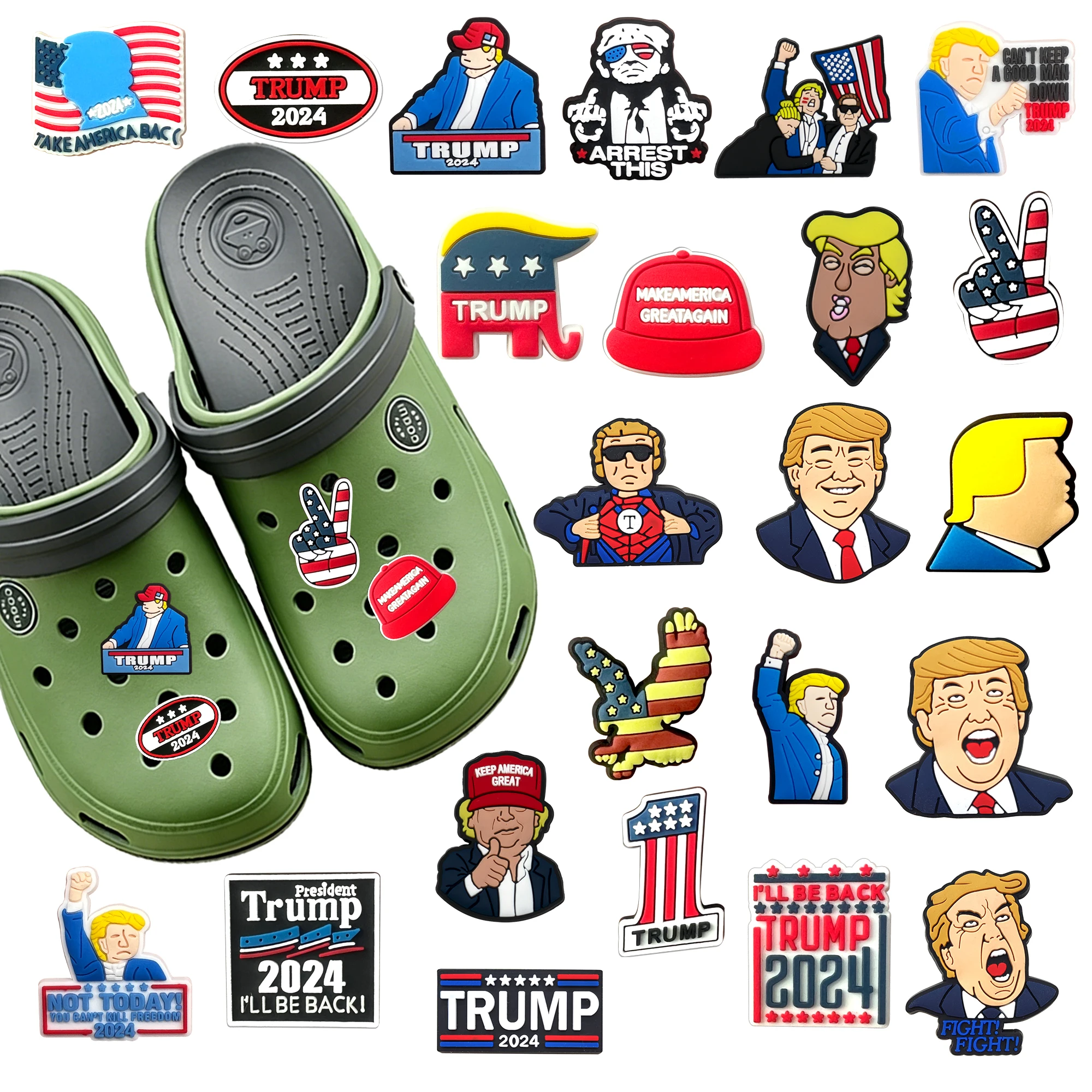 1-23pcs Cartoon United States President Series PVC Shoe Accessories DIY Creativity Sandal Wristbands Decorations Party Gifts