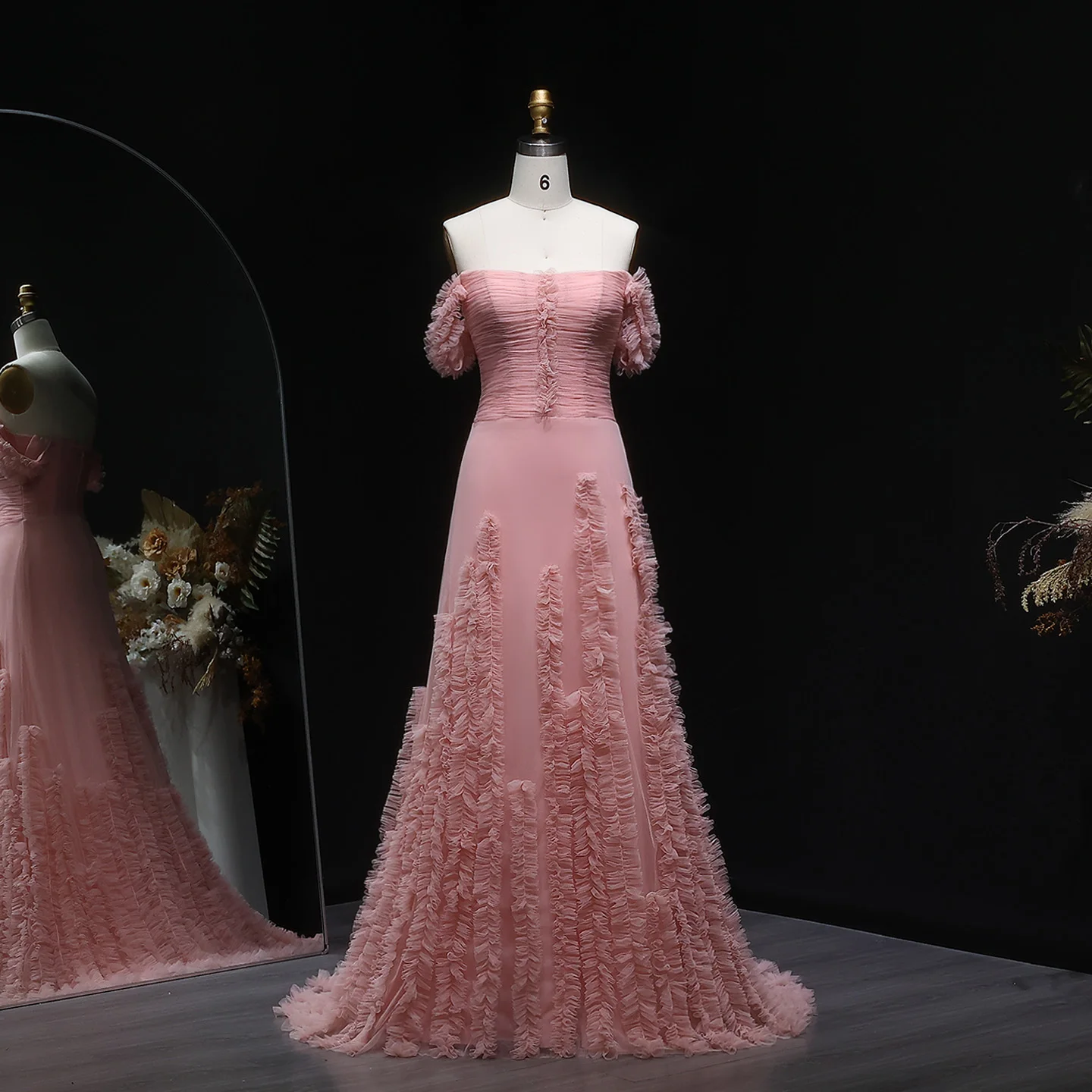 

Sharon Said Elegant Pink Mermaid Evening Dresses Off Shoulder With 3D Flowers Women Wedding Party Gown SF277 Customized