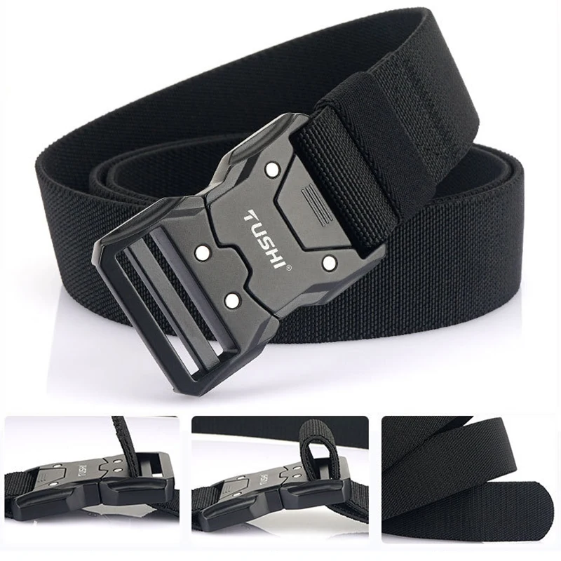 

Tactical Outdoor Belt Men's 125cm Metal Buckle Quick Release Elastic Belt Casual Tooling Trousers Belt Nylon Training Belts