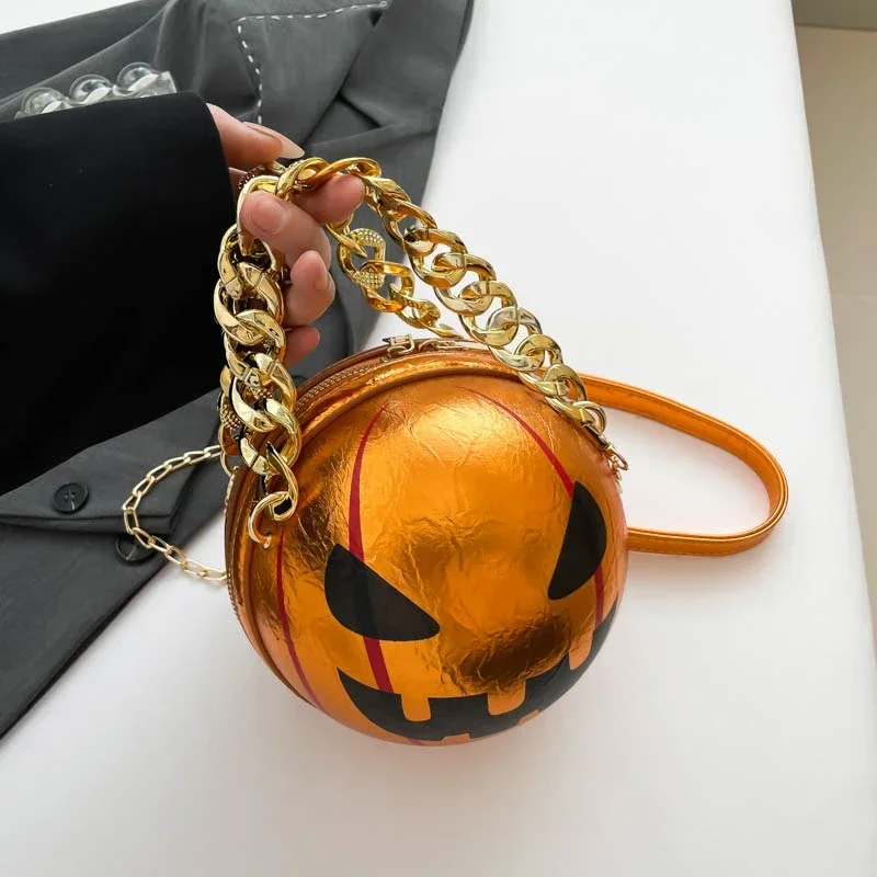 

Thick Chain Handbag Clutch Bag 2024 New Halloween Handbag Purse Ghost Festival Pumpkin Crossbody Bag Lady Mini Phone Bag