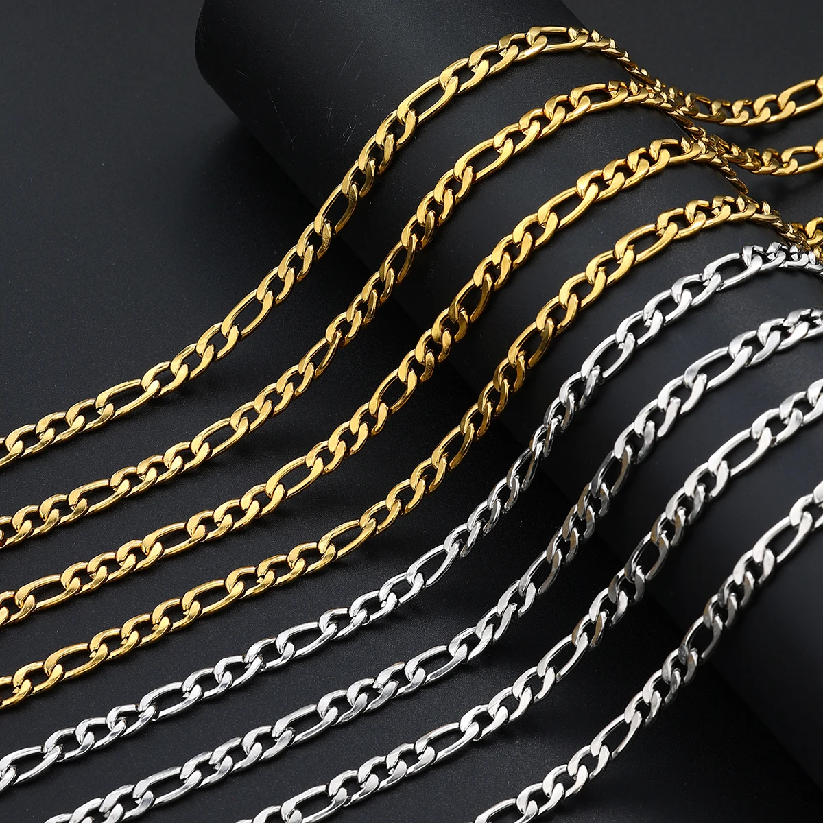 Atoztide Punk Figaro Chain Necklace for Men Women Stainless Steel Basic Thick Link Chains DIY Hip Hop Jewelry Gift Wholesale