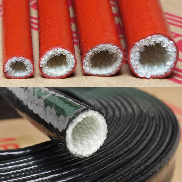 20cm Φ4mm-Φ130mm Fireproof High Temperature Resistant Sleeve Silicone Fiberglass Tube Fire Retardant Casing Pipe Black Red