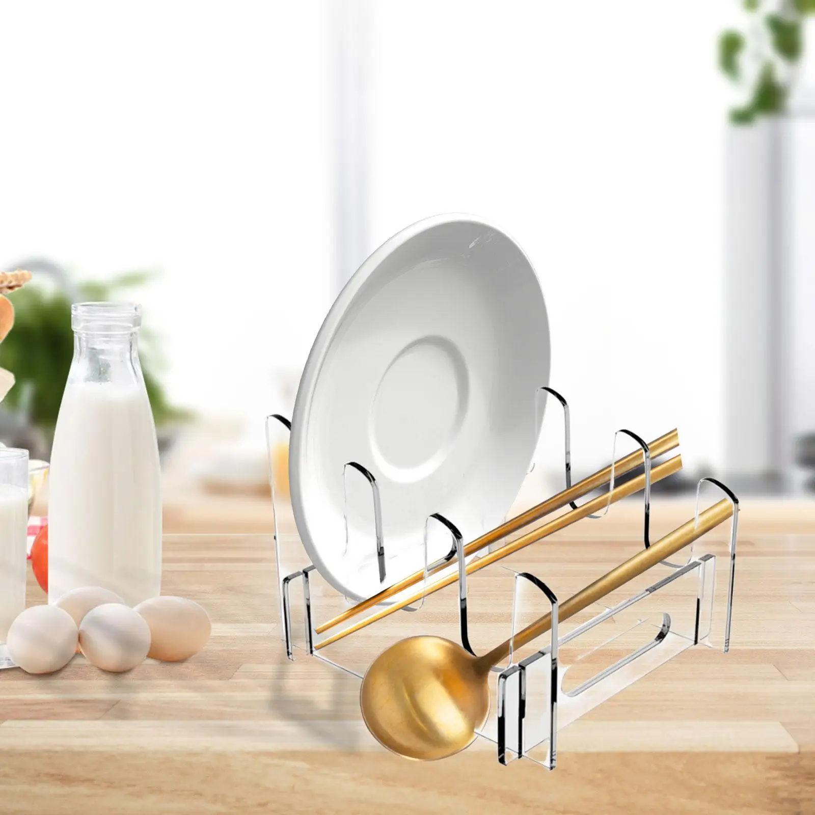 Acrylic Plate Stand Display Holder Removable Organizer Rack for Kitchen Countertop and Porcelain Plates