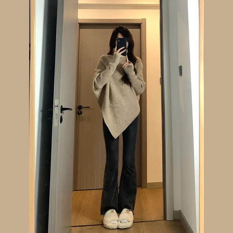 Pullover Off White Turtleneck Women\'s Sweater Gigh Neck Jerseys Knit Woman Long Tops for Cashmere Korean Luxury Style Warm Sale