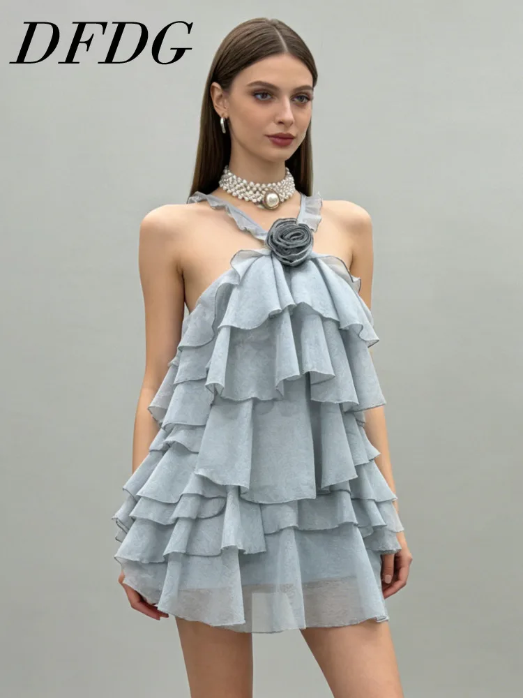 

Женское мини-платье DFDG с 3D-цветами и оборками, на бретельках, для весны и лета, повседневное, для свиданий, модное, женственное, тренд 2026 года