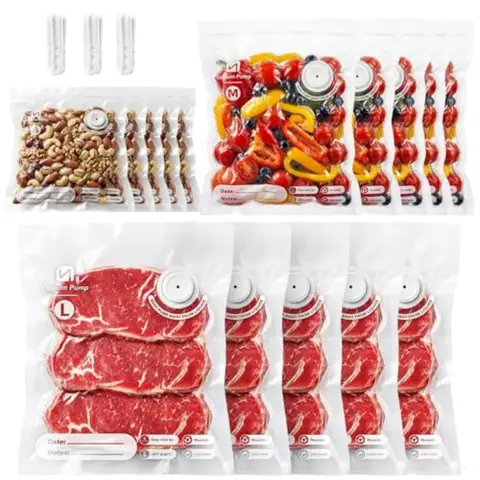 Vacuum Sealer Bags for Food, Reusable Bags with Air Valve, Vacuum Bags for Food Saver, BPA-Free, Great for Storage, Meal Prep a