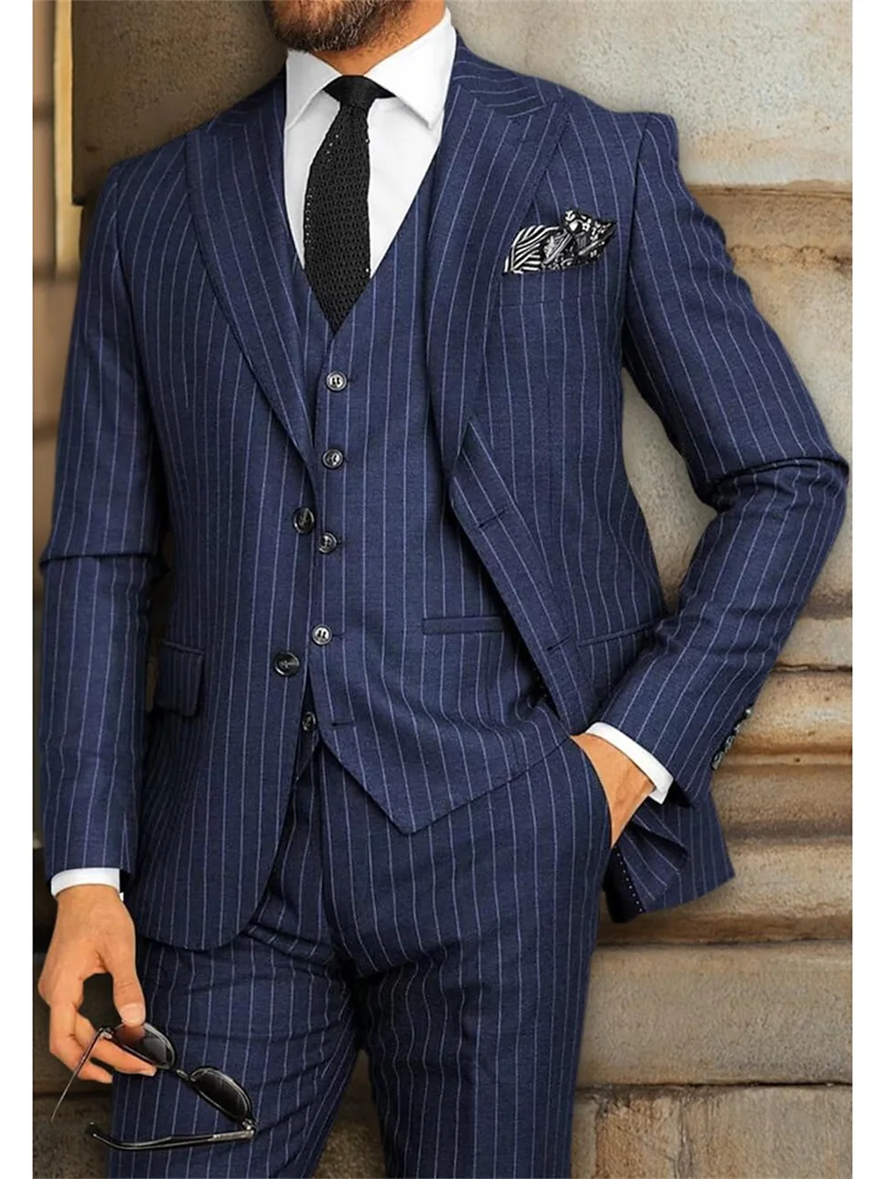 Charming Men\'s Suit 3PCS For Wedding Formal Stripe Suit Including Jacket Vest Pants For Party Classic Occasion Clothing Elegant